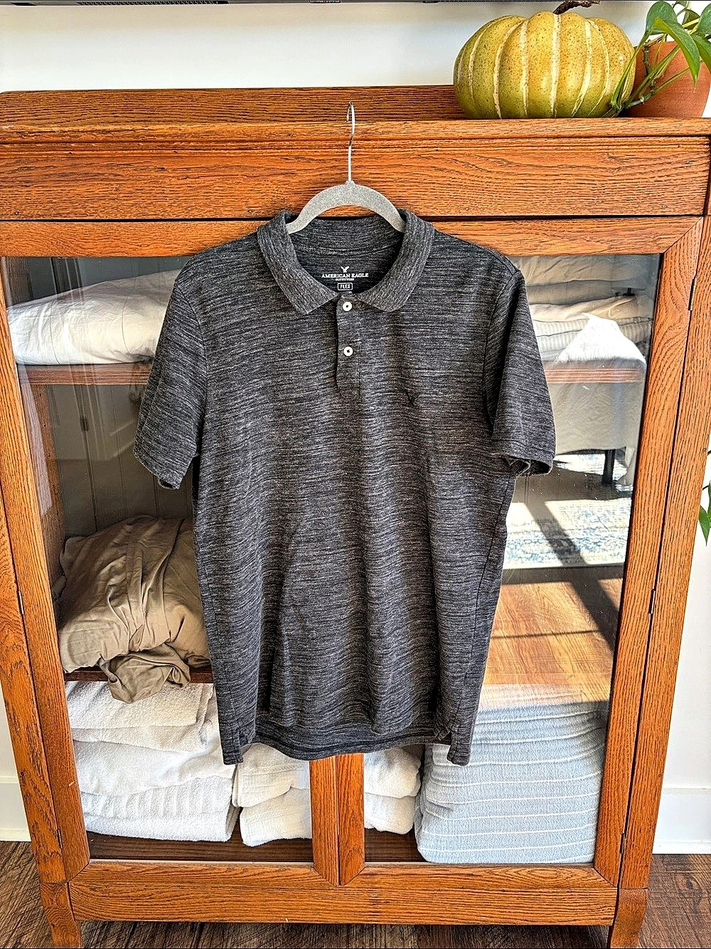 American Eagle Outfitters AE Flex Classic Fit Polo Men's Gray Polo Like New